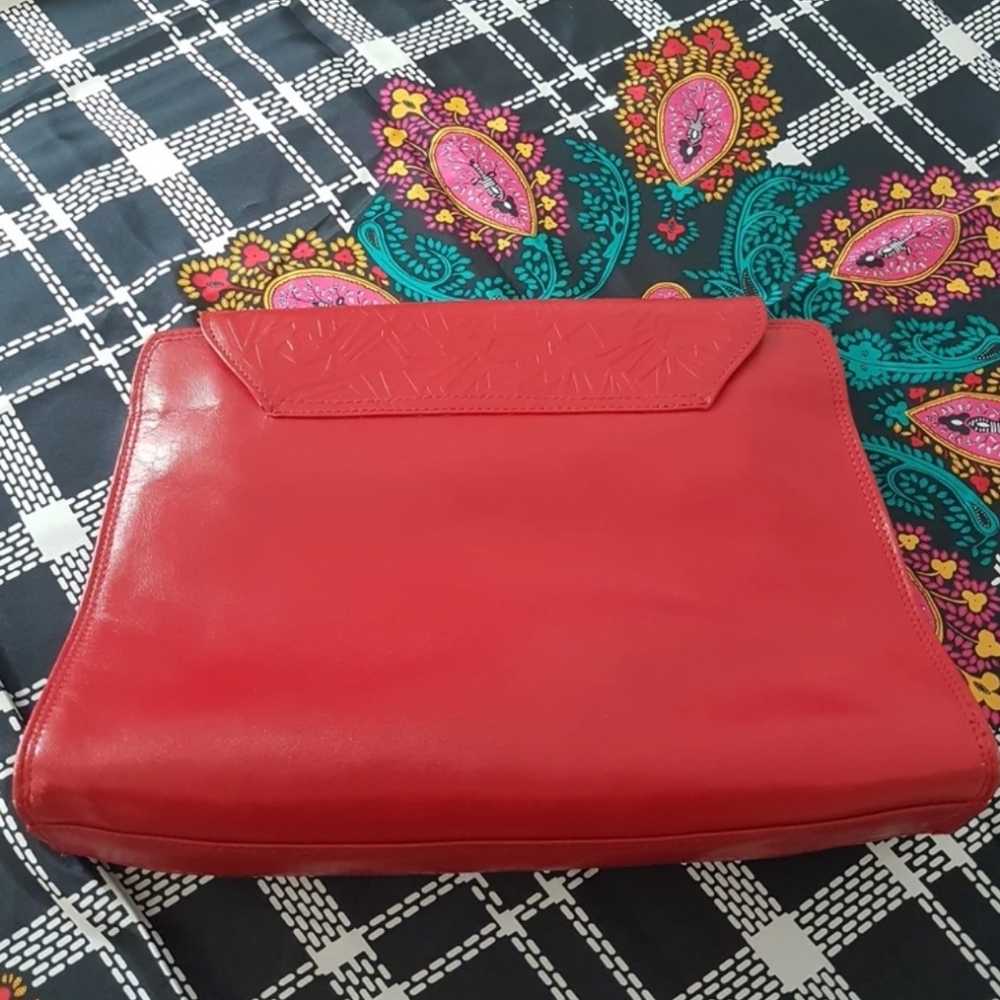 Italian Red Leather Shoulder Bag with Removable Strap - Convertible Clutch Purse - Picture 10 of 10